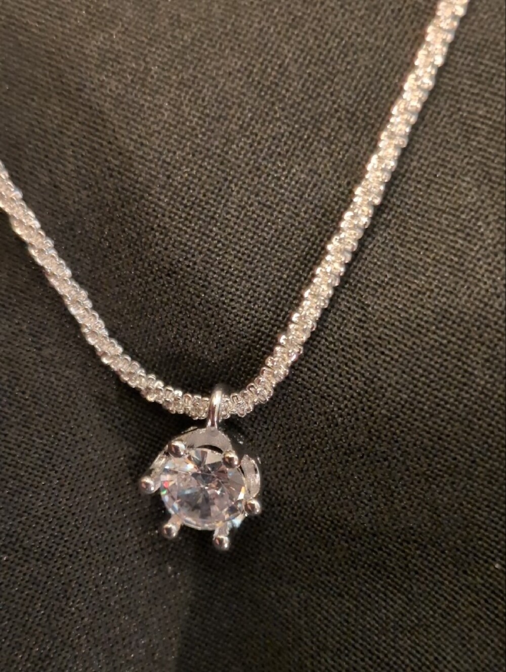Sterling Silver Clear Crystal Solitaire Pendant Necklace 18" - Picture 2 of 4
